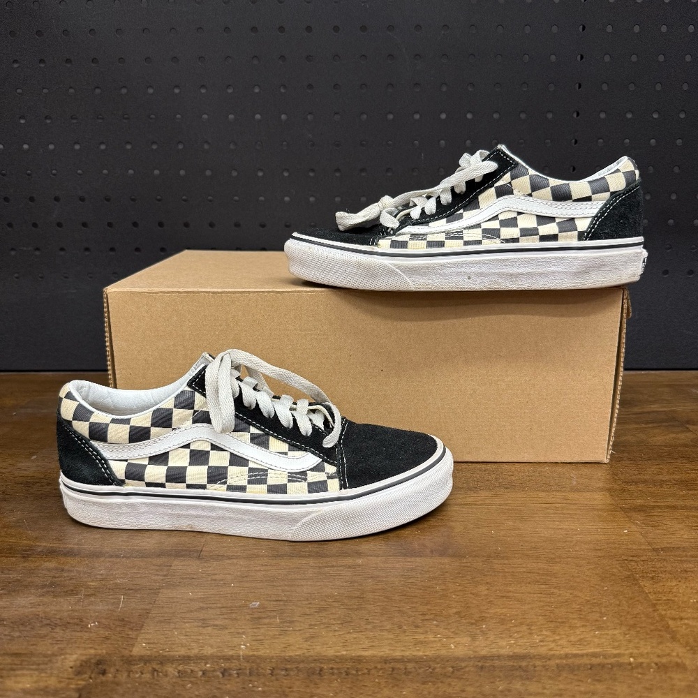 Used W/O Box! Women's Vans Old Skool Classic Black & White Checkered Size 6
